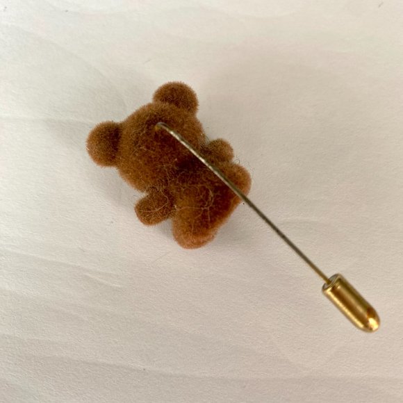 Vintage 1980s Fuzzy Teddy Bear Stick Pin Brooch - Picture 3 of 8